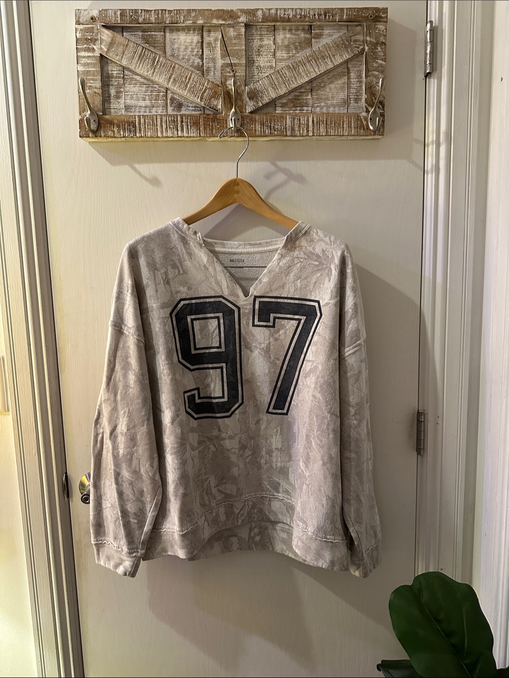 Hollister Light Gray V-Neck Sweater with '97 Graphic
